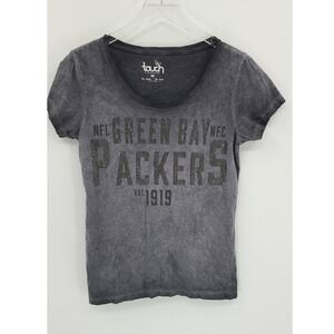 Green Bay Packers NFL Rhinestone Tee Shirt Womens Medium Gray Acid Wash Bling
